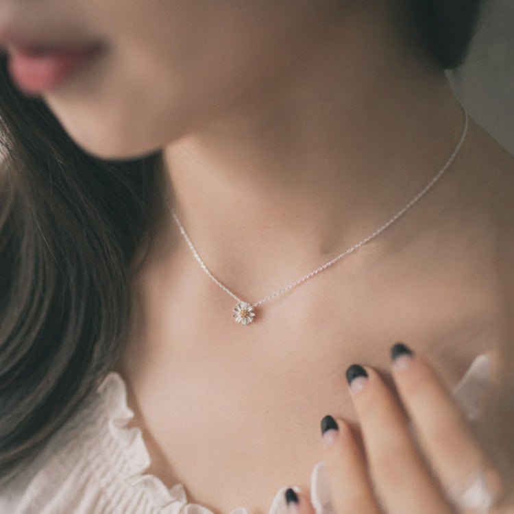 925 Silver Necklace Korean Fashion Style Small Daisy Jewelry Set